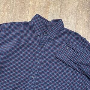 Lands End Men’s Long Sleeve Button Down Shirt Blue Red Size Medium